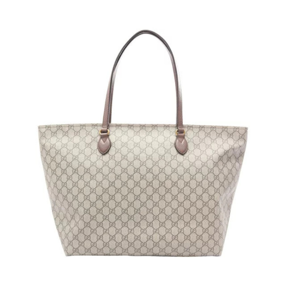 Gucci GG Supreme Tote Bag Canvas Leather Beige Cream Brown